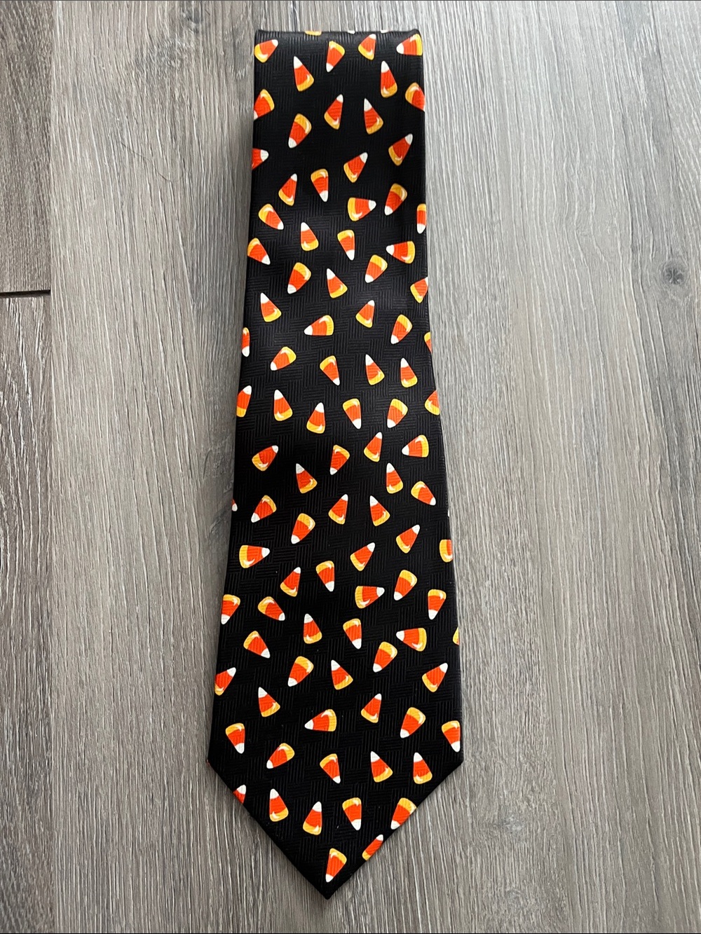 Men's Black Necktie with Candy Corn Print